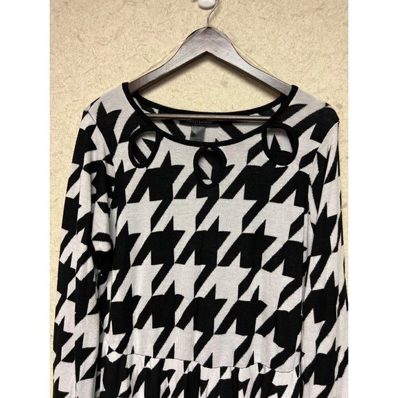 Ashley Stewart Black White Large Houndstooth Print Swing Top Women's 18 20 - Picture 3 of 8